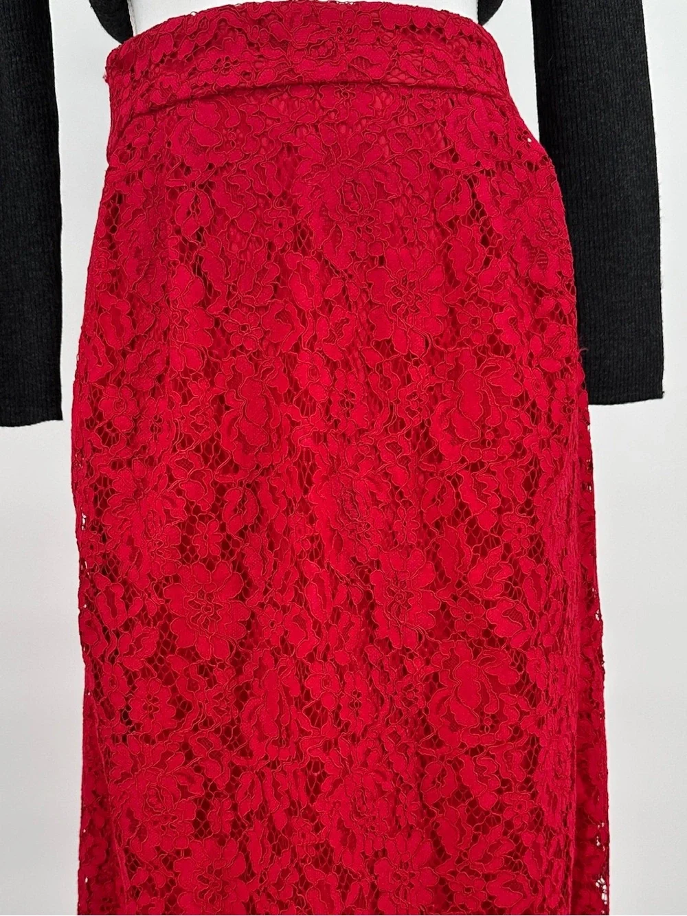 J.Crew Red Lace Pencil Skirt Scalloped Eyelash Hem Lined Size 10 - Picture 12 of 13